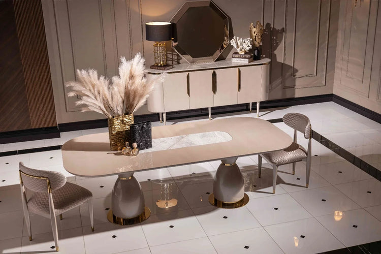 Luxury Pink 6 chairs and dining table set in UK home interior Luxury Pink 6 chairs and dining table set in UK home interior