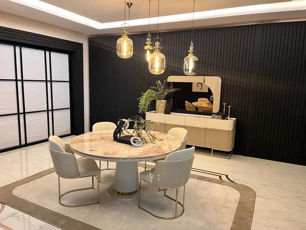 Oscar Round Dining Table -Marble Effect Top – Luxe Life Furniture