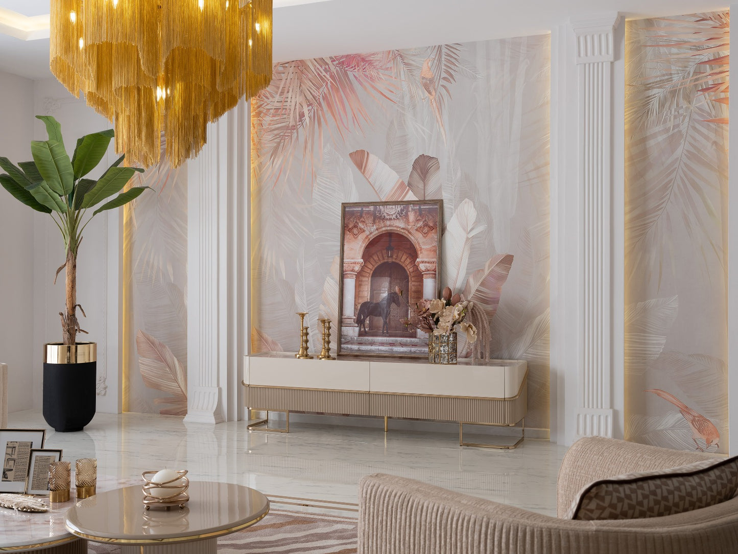 Contemporary Oscar stand with floral décor on top