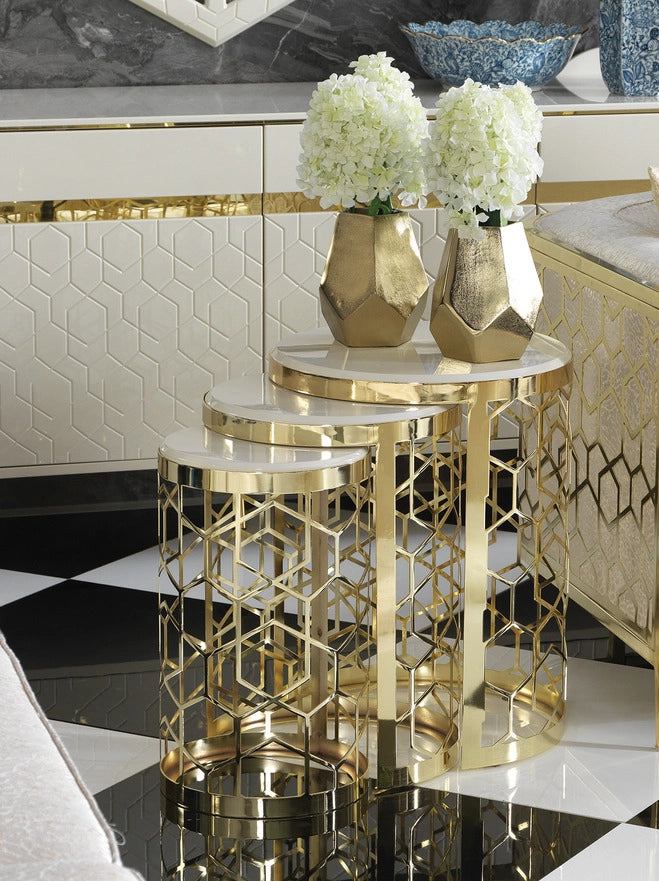 Flamingo Luxury Dining Set : Cream - Space-Saving Nesting Table | Luxe Life Furniture