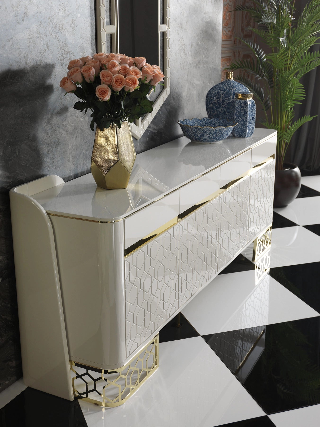 Flamingo Luxury Dining Set : Cream - Stylish Sideboard | Luxe Life Furniture