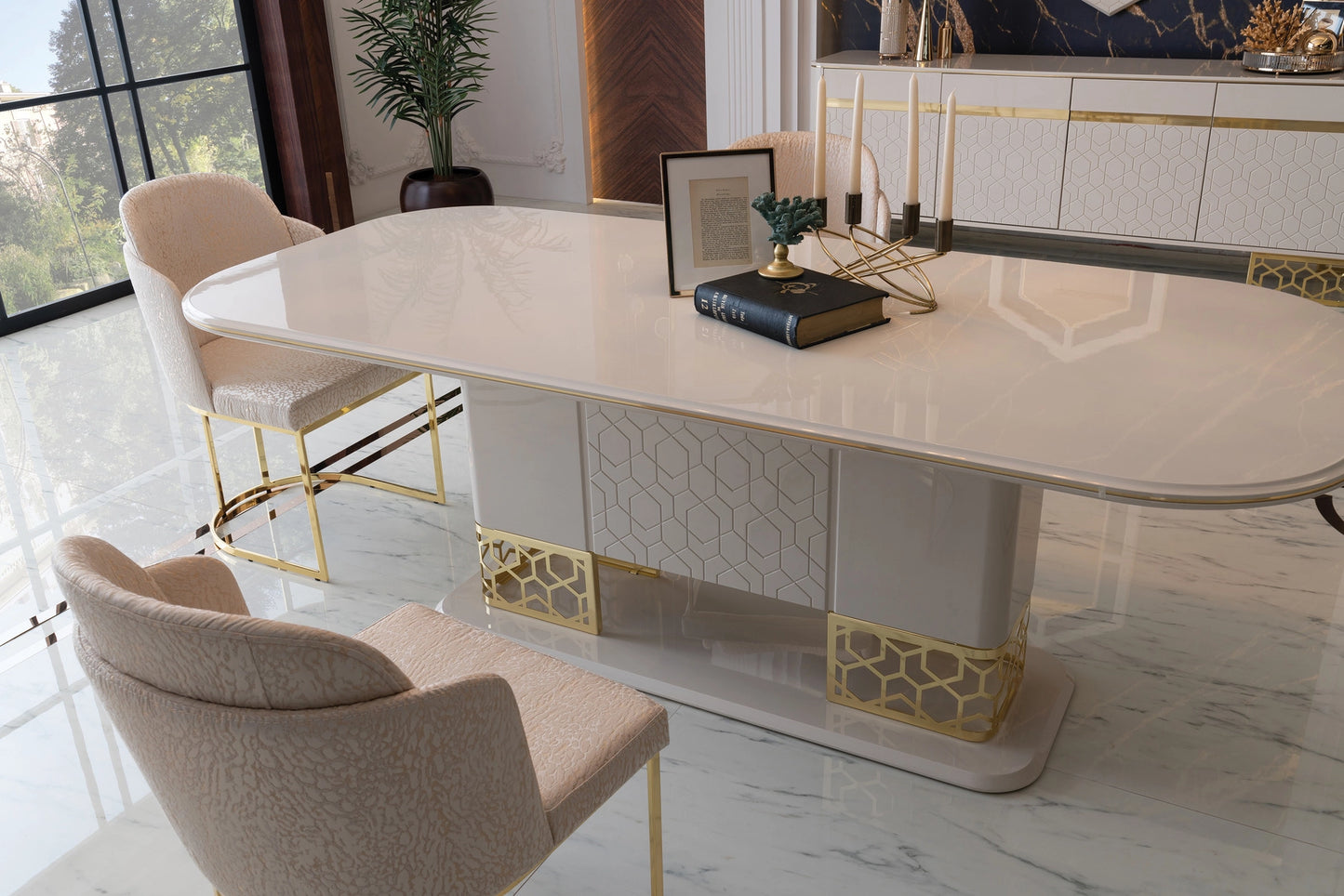 Flamingo Luxury Dining Set : Cream—Modern Dining Table | Luxe Life Furniture