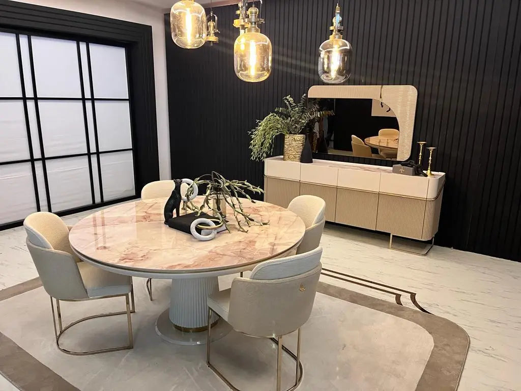 Oscar Round Dining Table -Marble Effect Top – Luxe Life Furniture