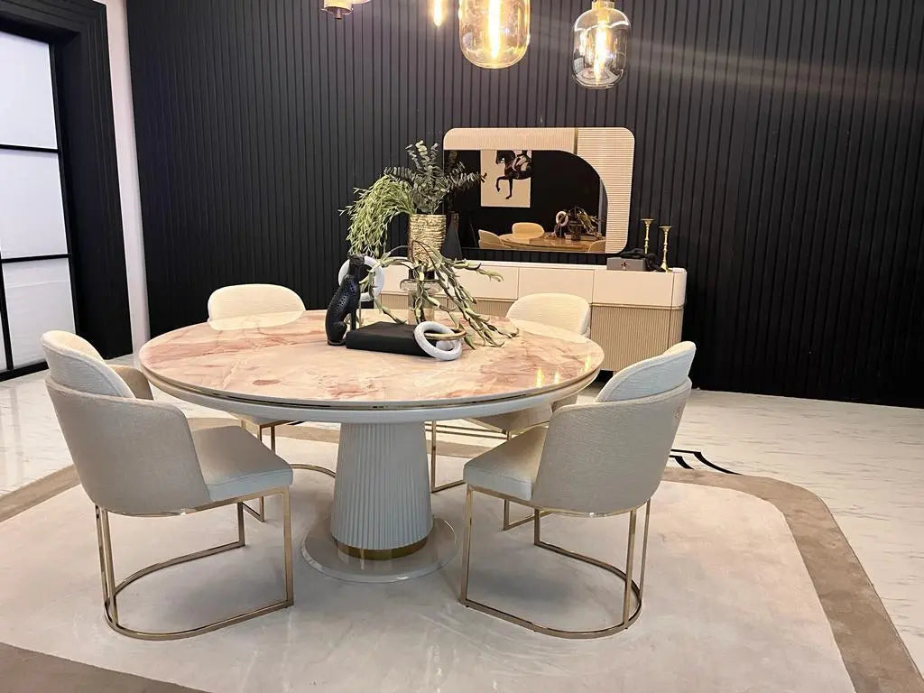 Oscar Round Dining Table -Marble Effect Top – Luxe Life Furniture