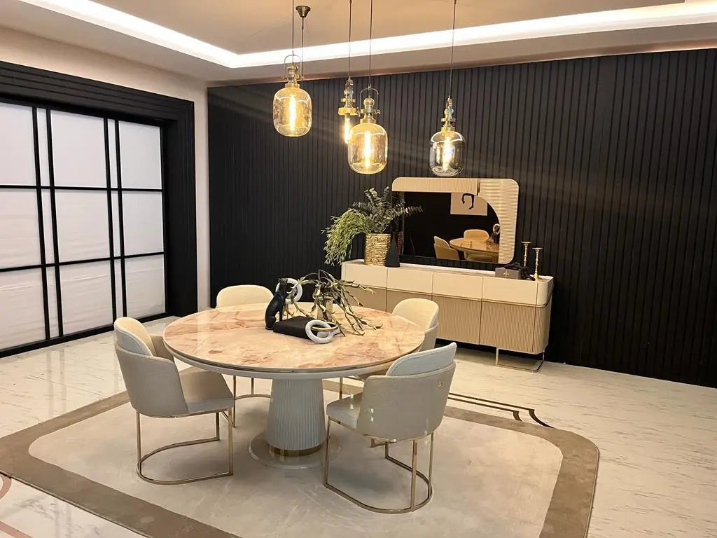 Oscar Round Dining Table -Marble Effect Top – Luxe Life Furniture