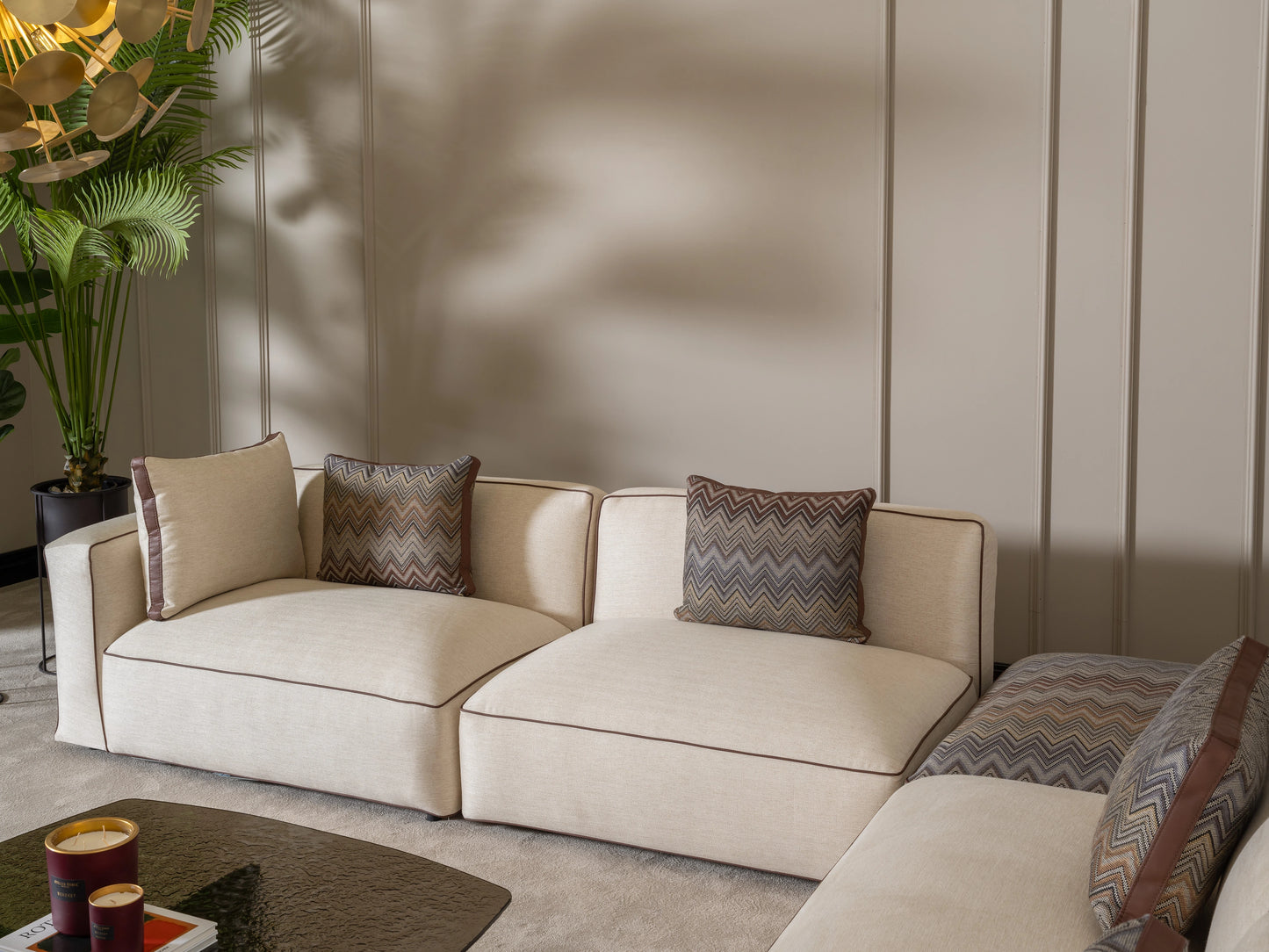 Moka sofa set showing the left arm and module lounge