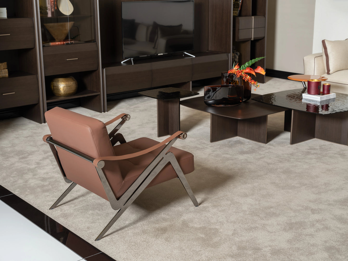 Moka sofa set showing the back of the armchair