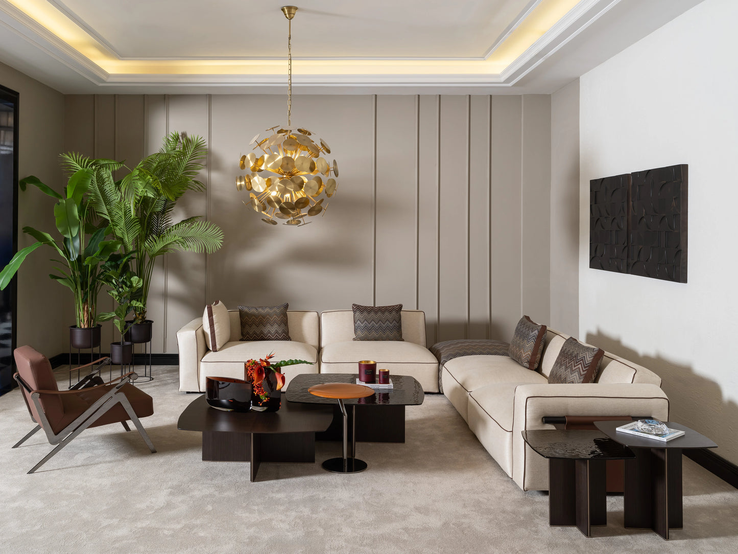 Sofa set full in living room including the armchair
