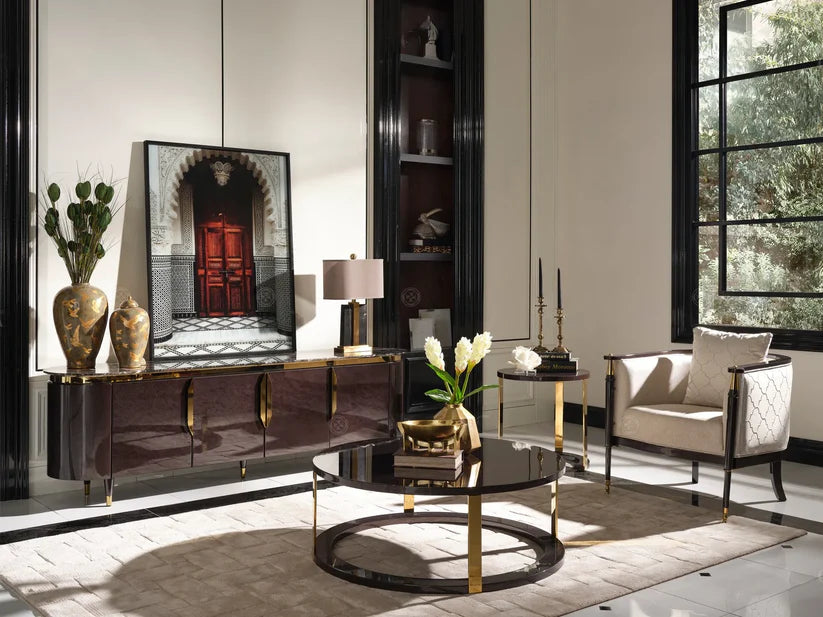 Luxury modern Braga armchair accenting an open-plan loft interior