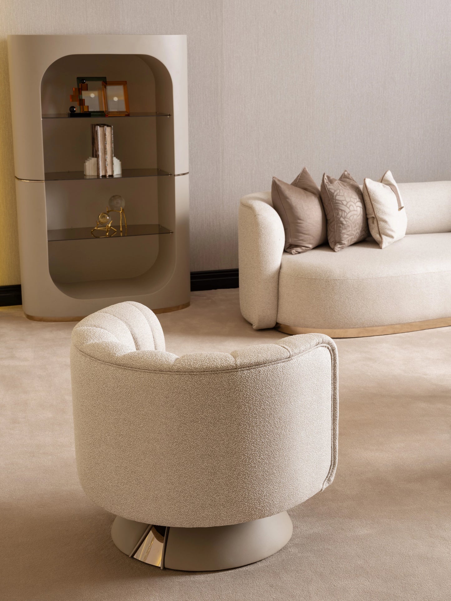 Back view of Calista armchair showing craftsmanship details