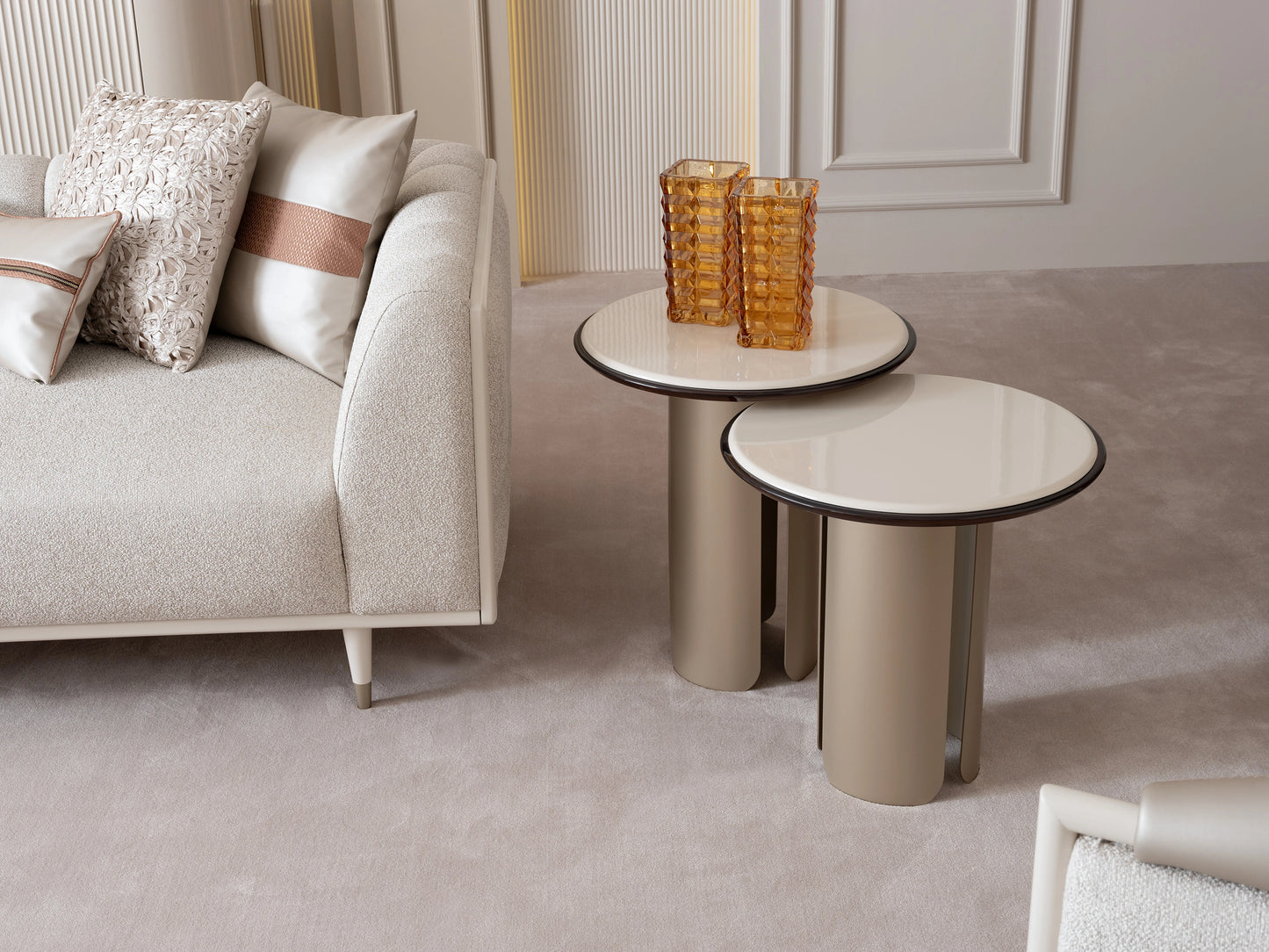 Set of Florance nesting tables in Cream colour finish and glossy tops