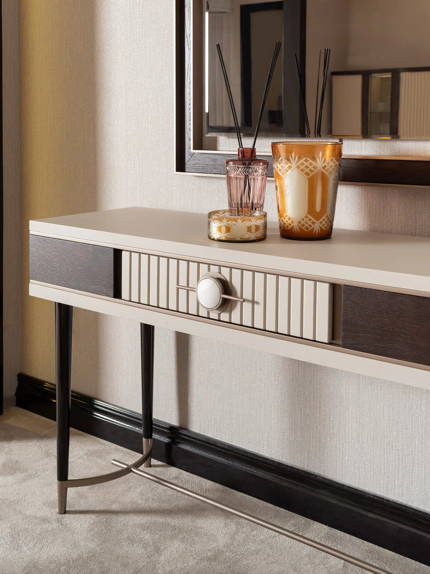 Galante Console Table with zoom view, part of the Galante Dining Set, entryway furniture. Luxe Life Furniture.