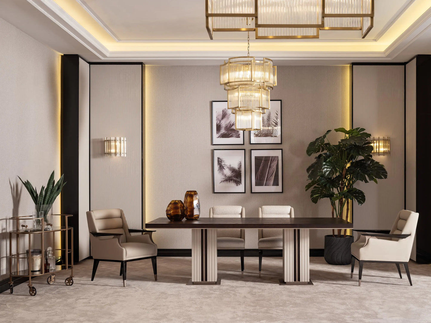 Galante Dining Table, part of the Galante Dining Set, full view from the side. Luxe Life Furniture.