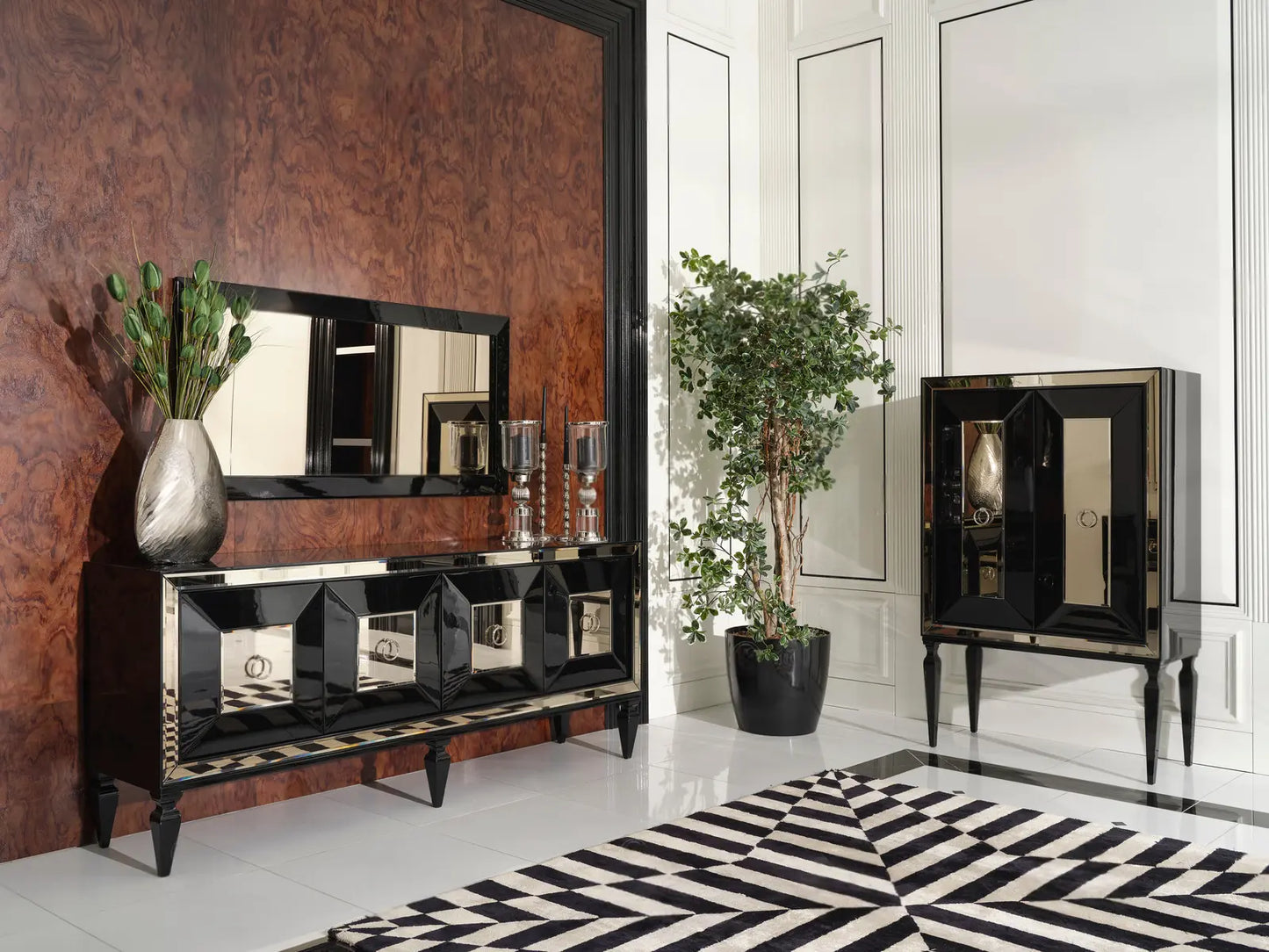 Sideboard and bar unit from the Havana Dining Set, featuring sleek design and ample storage. Luxe Life Furniture.
