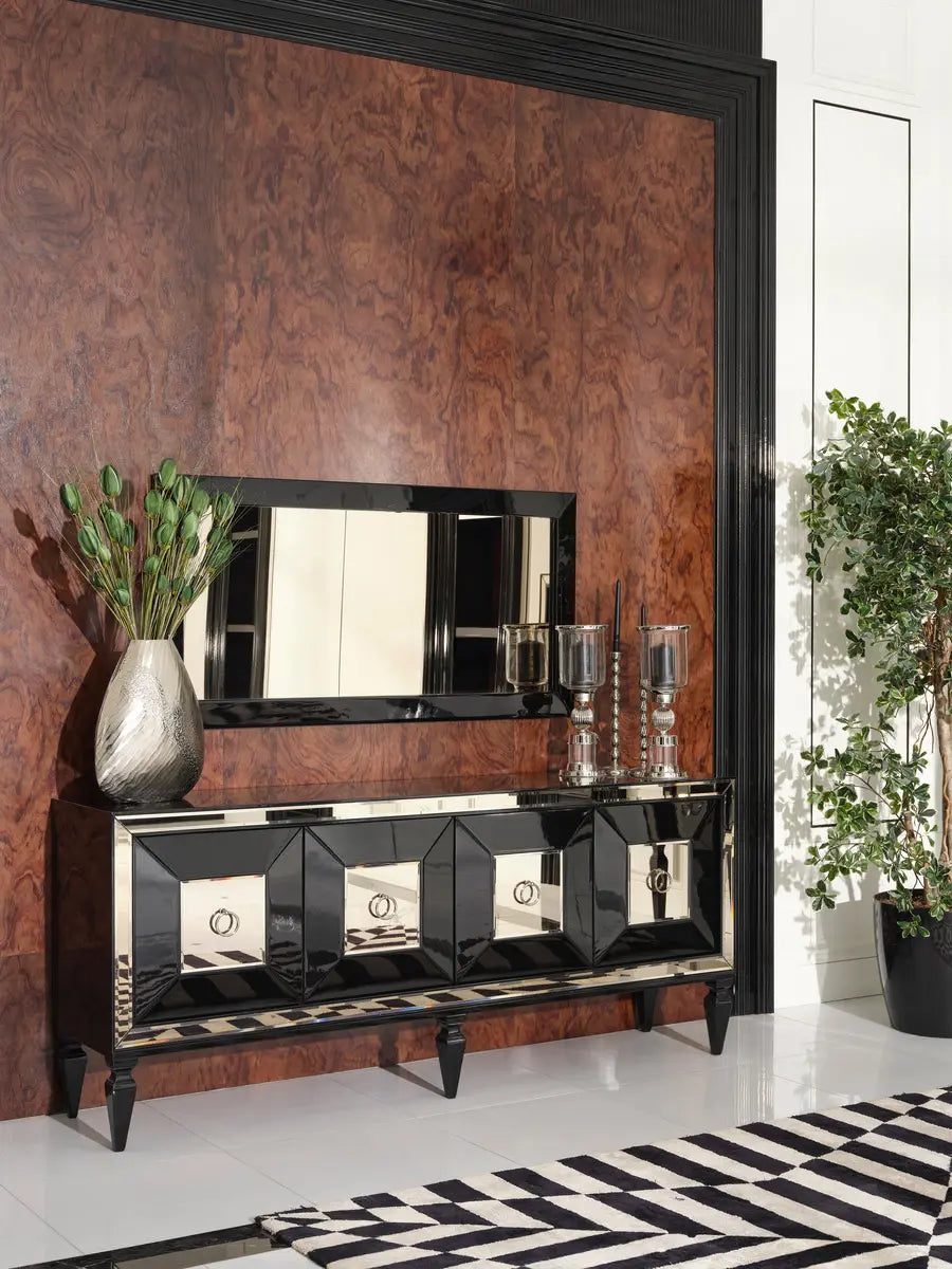 Sideboard with mirror from the Havana Dining Set, featuring elegant design and functional storage. Luxe Life Furniture.
