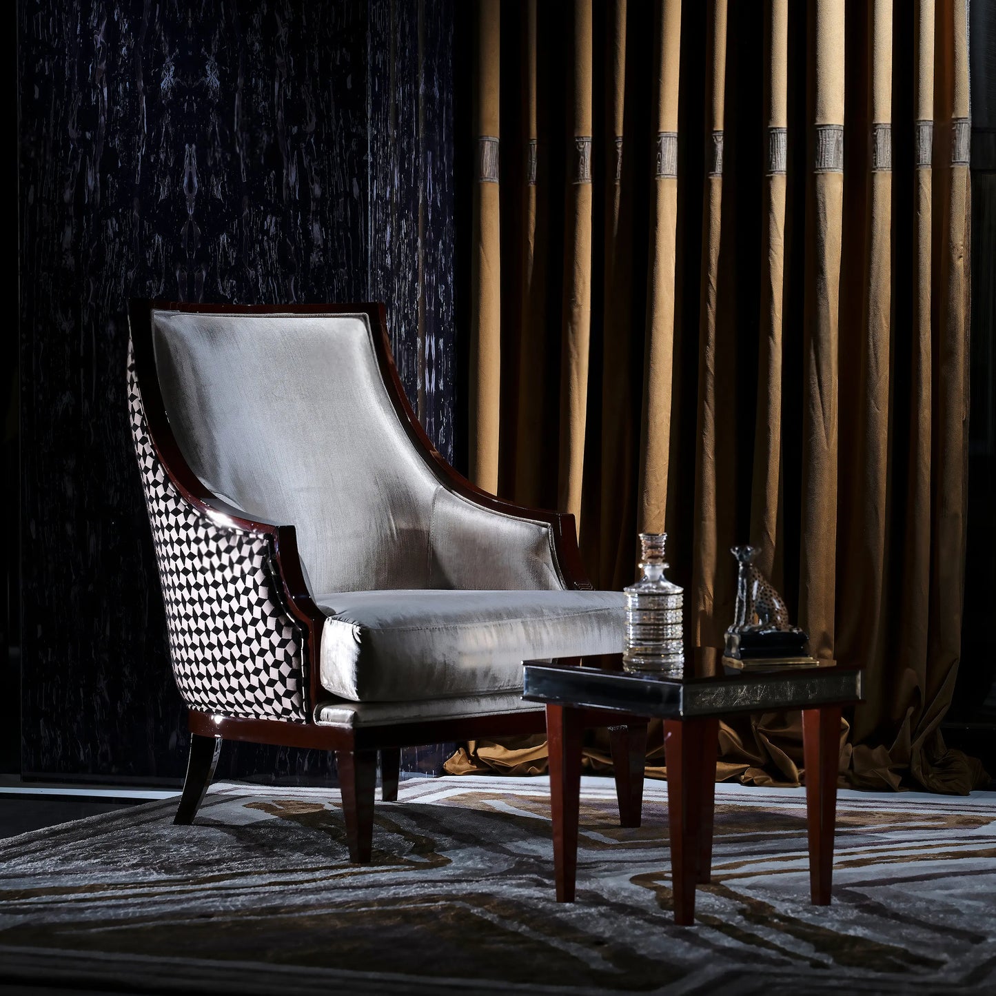 London Dining Set, side table with armchair beside. Luxe Life Furniture.