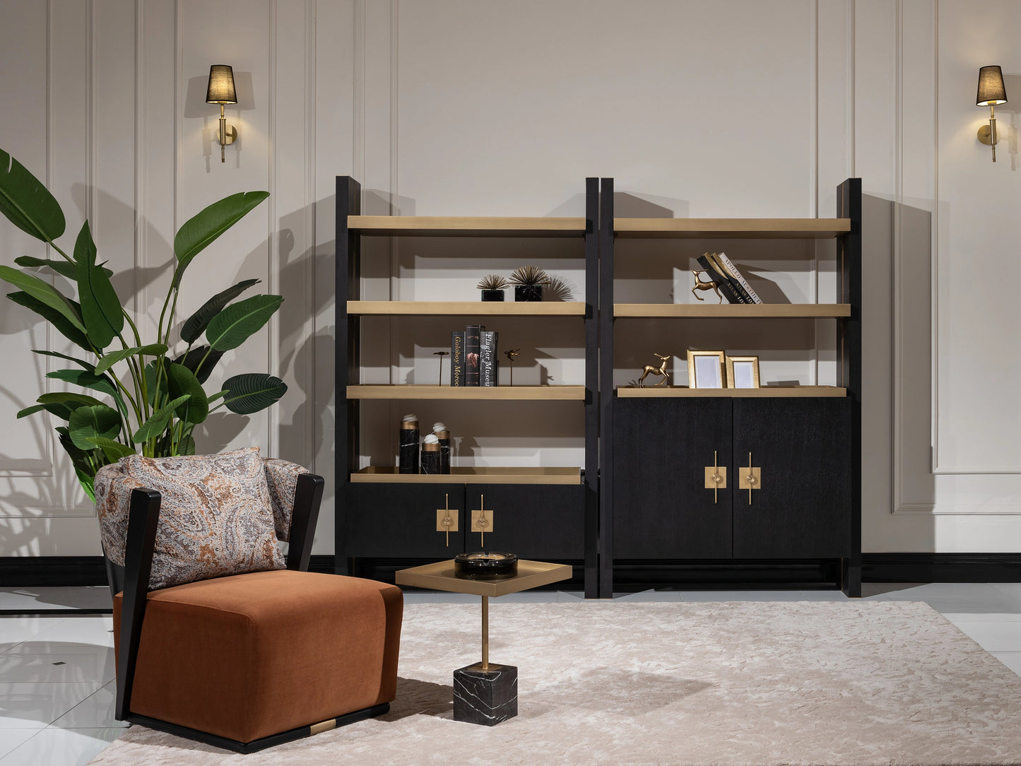 Modern bookshelf with matching Pietra style