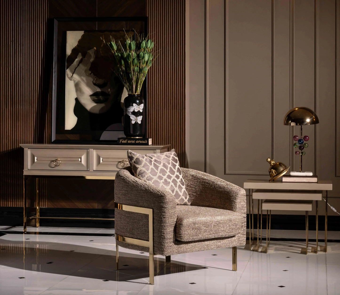 Nepal Dining Set nesting and console tables. Luxe Life Furniture.