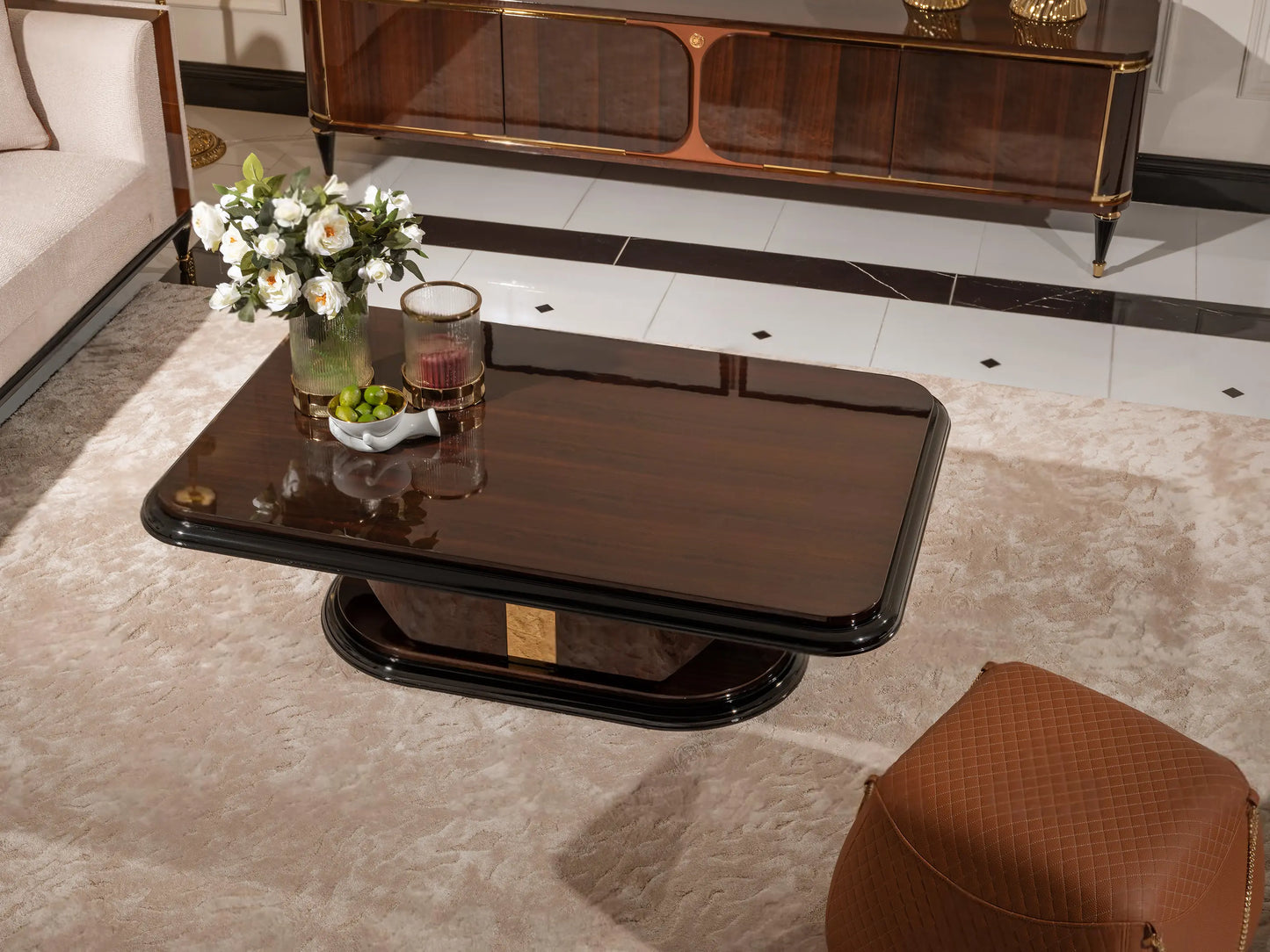 Nevada Dining Set coffee table detail. Luxe Life Furniture.