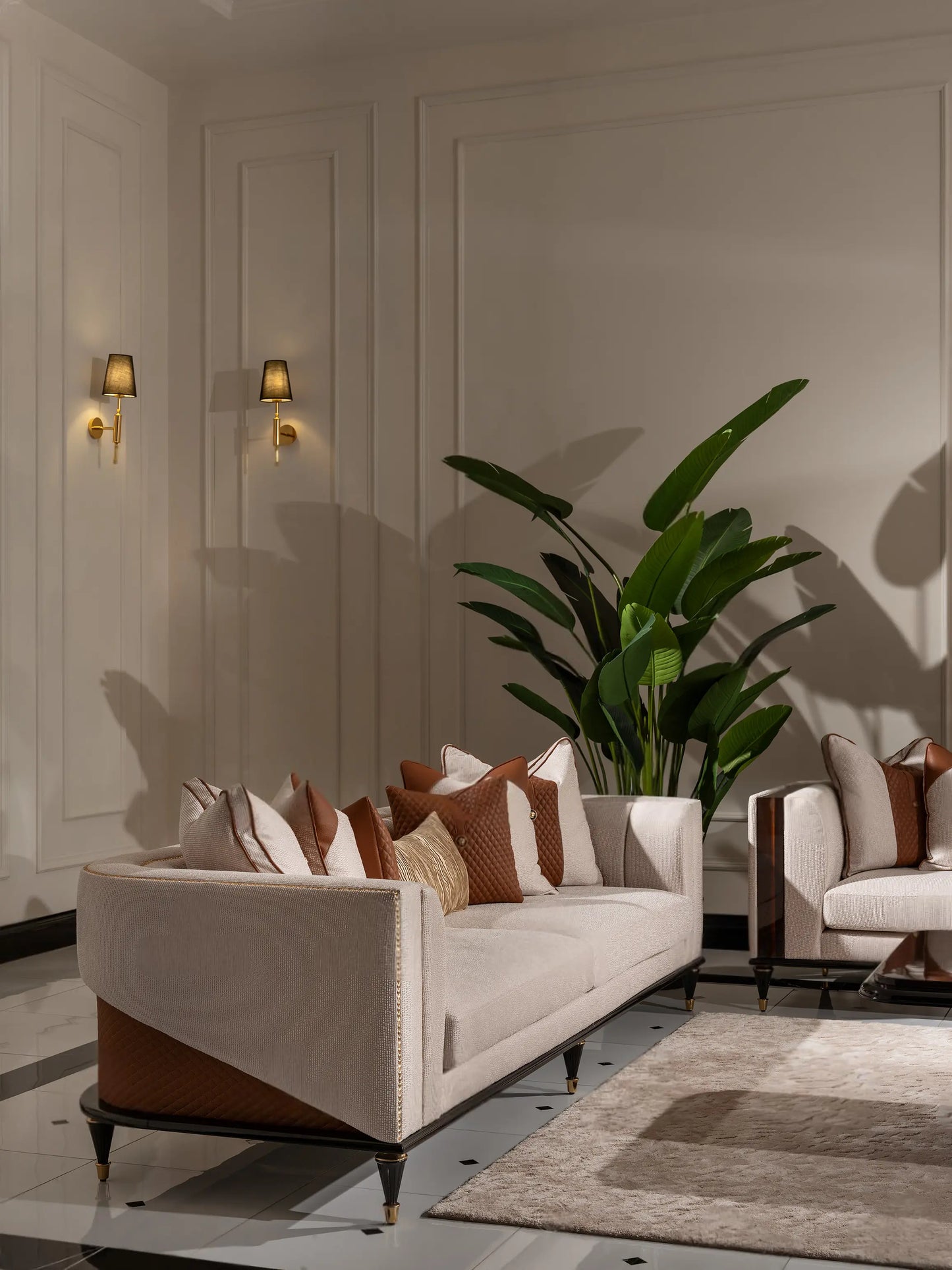 Nevada Sofa Set 4 seater standard sofa, side view with cushion detail. Luxe Life Furniture.