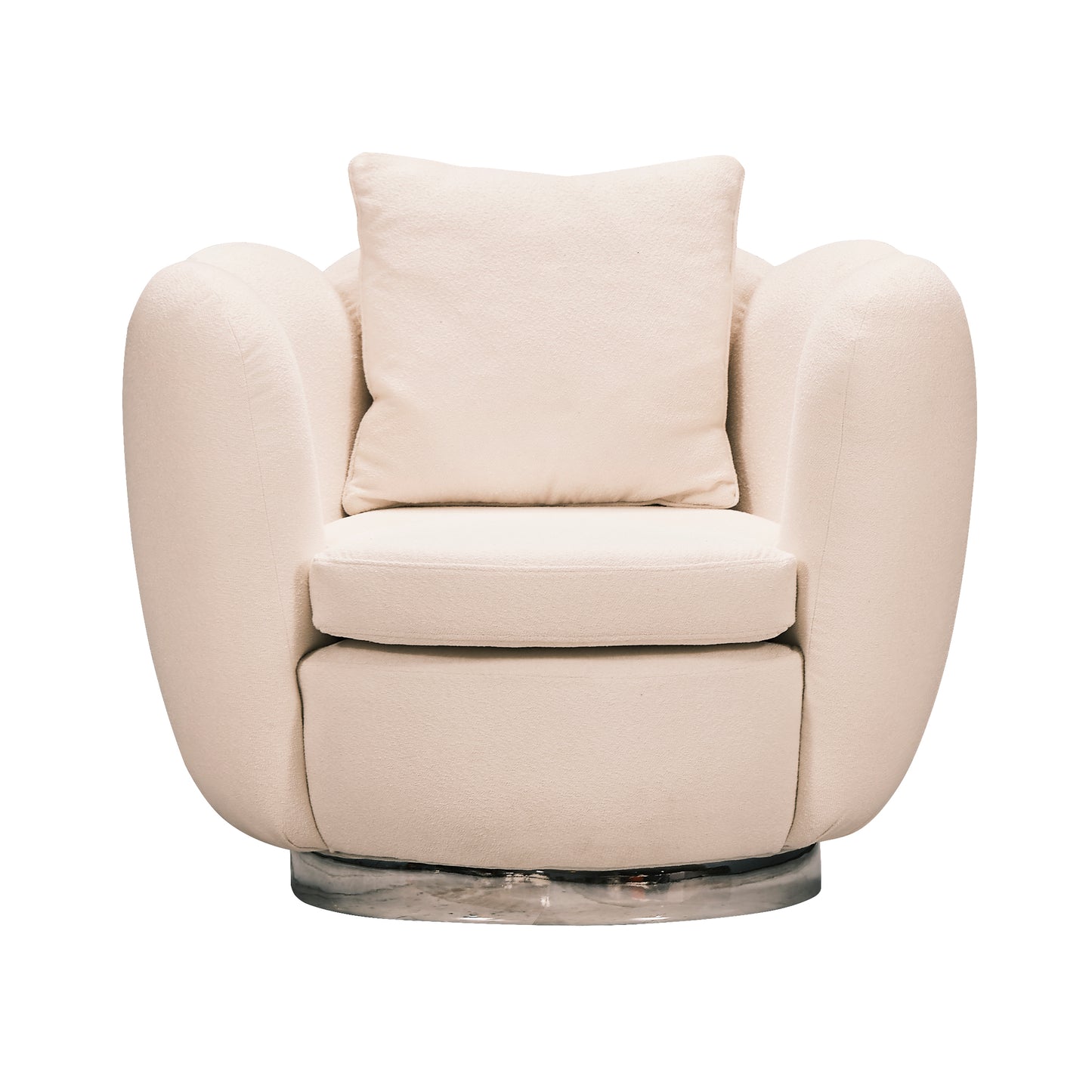 Plush contemporary armchair with metal base detail