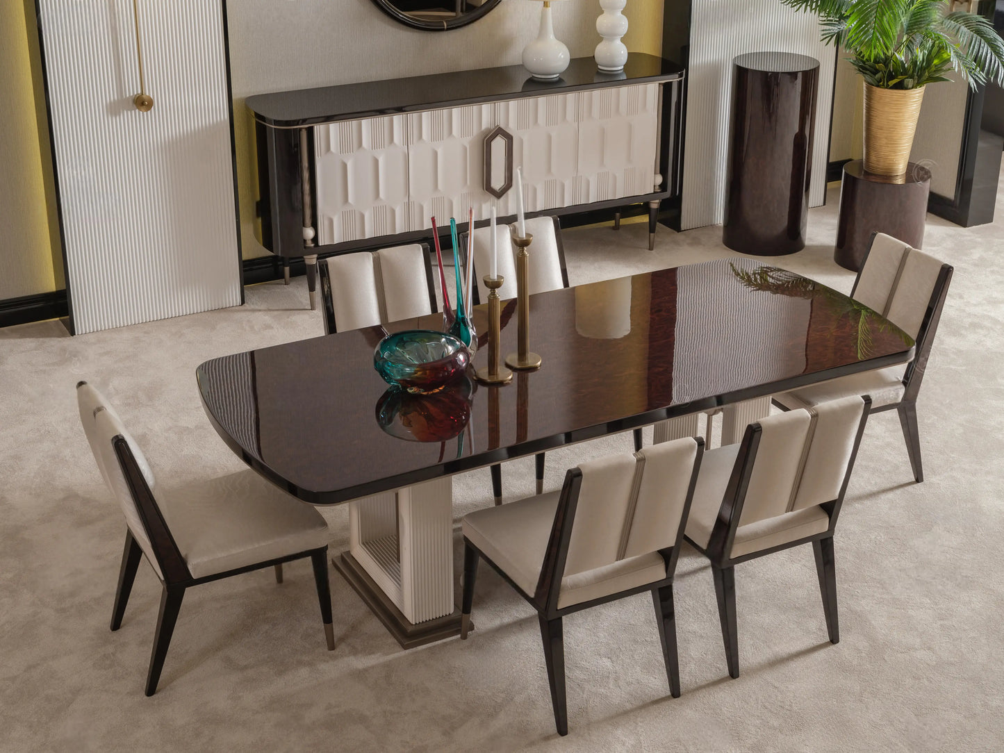 Senato cream dining set with modern table and chairs