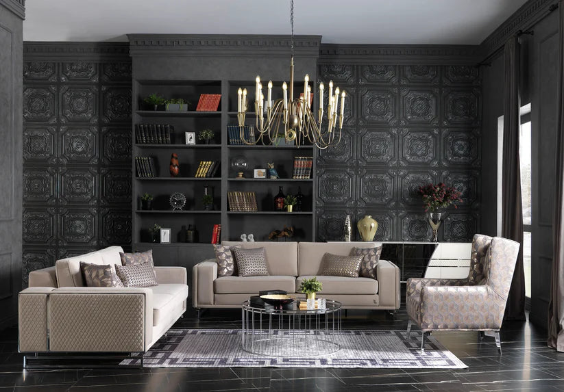 Uluda 2 seater sofa styled in a small living room beside 3-Seater and armchir