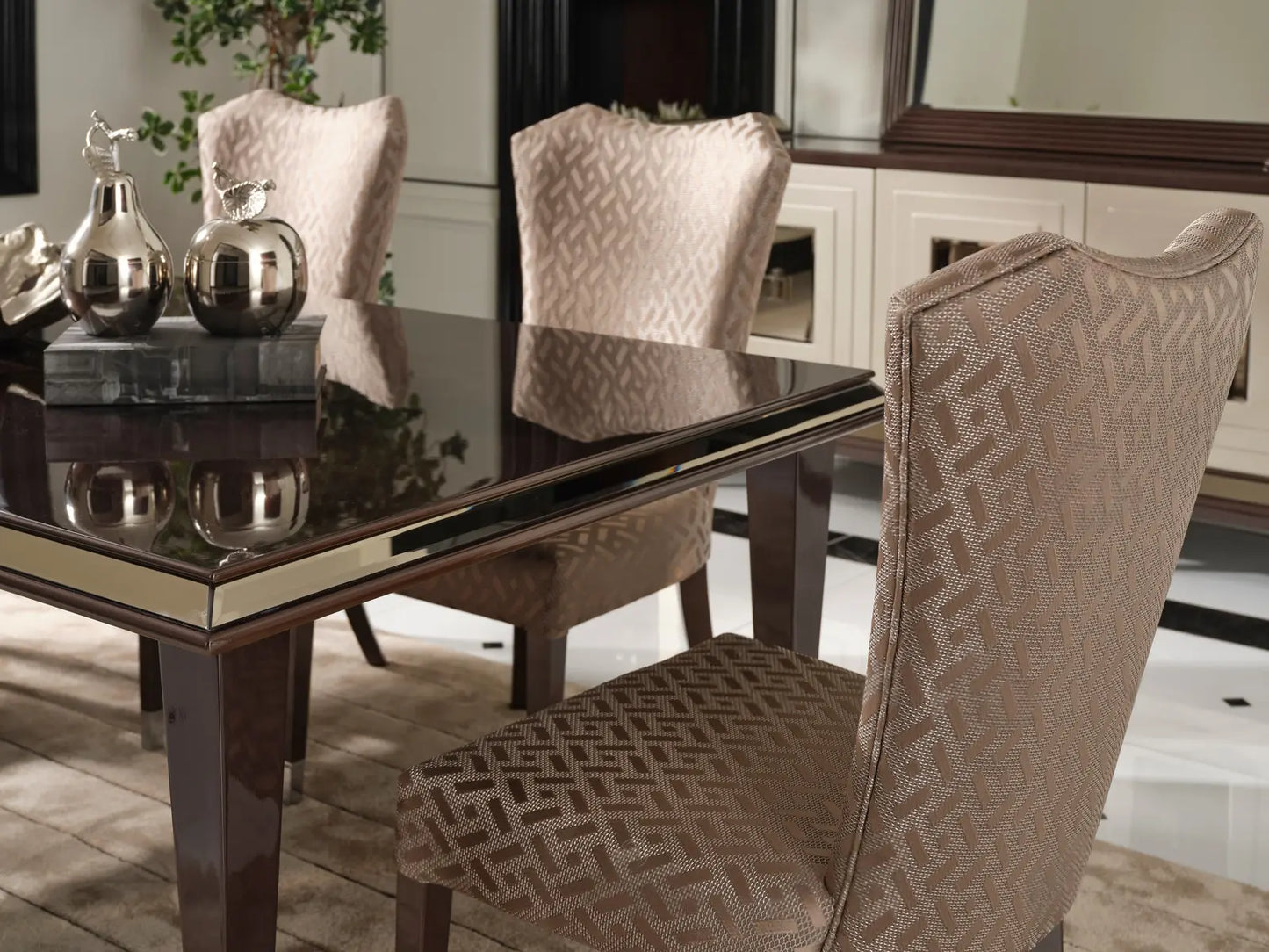 Varna Dining Table surface and edge details, zoom view. Luxe Life Furniture.
