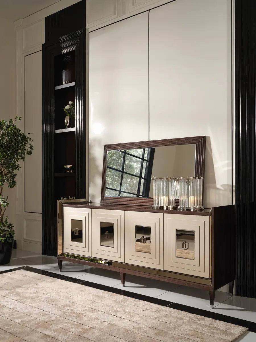 Varna Sideboard with mirror, side view. Luxe Life Furniture.