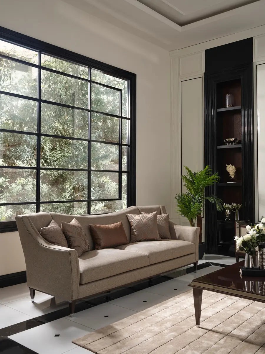 Side view of Varna 4 seater sofa with partial coffee table.