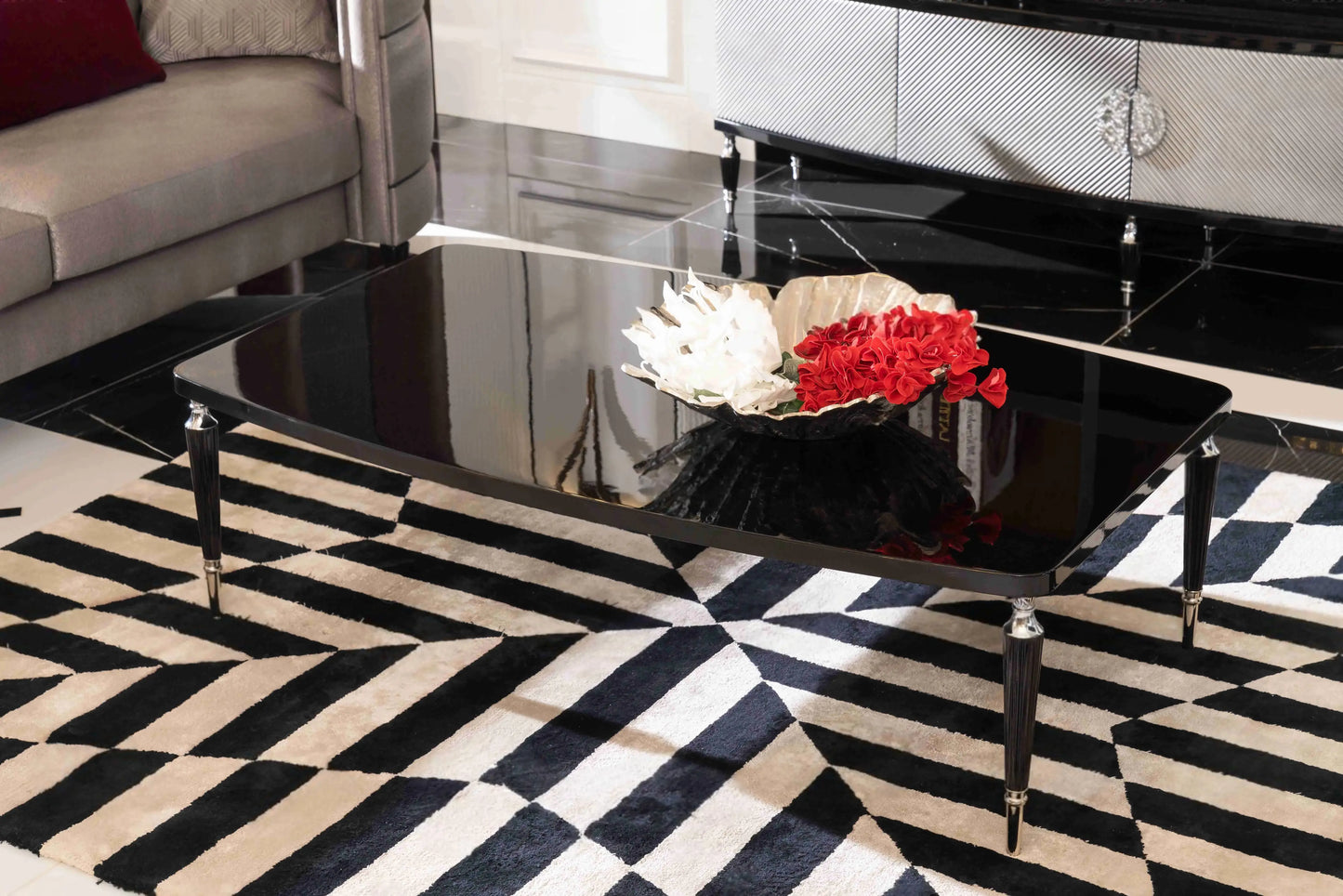 Close view of the coffee table, part of the Venedik Dining Set. Luxe Life Furniture.