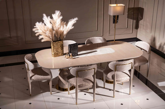 Braga Dining Table in two sizes (W: 218 cm x D: 103 cm x H: 78 cm or W: 240 cm x D: 115 cm x H: 77.5 cm). Elegantly designed table for 6 or 8 people, perfect for dining and entertaining. Crafted from high-quality materials.