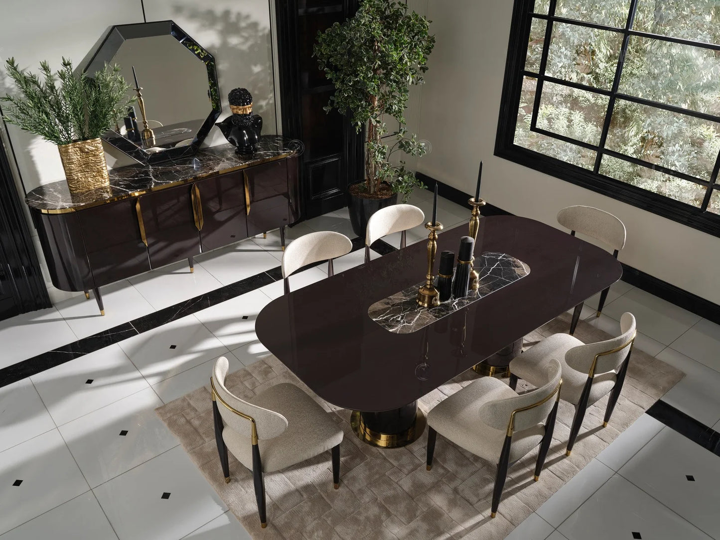 Braga Dining Table in two sizes (W: 218 cm x D: 103 cm x H: 78 cm or W: 240 cm x D: 115 cm x H: 77.5 cm). Elegantly designed table for 6 or 8 people, perfect for dining and entertaining. Crafted from high-quality materials.