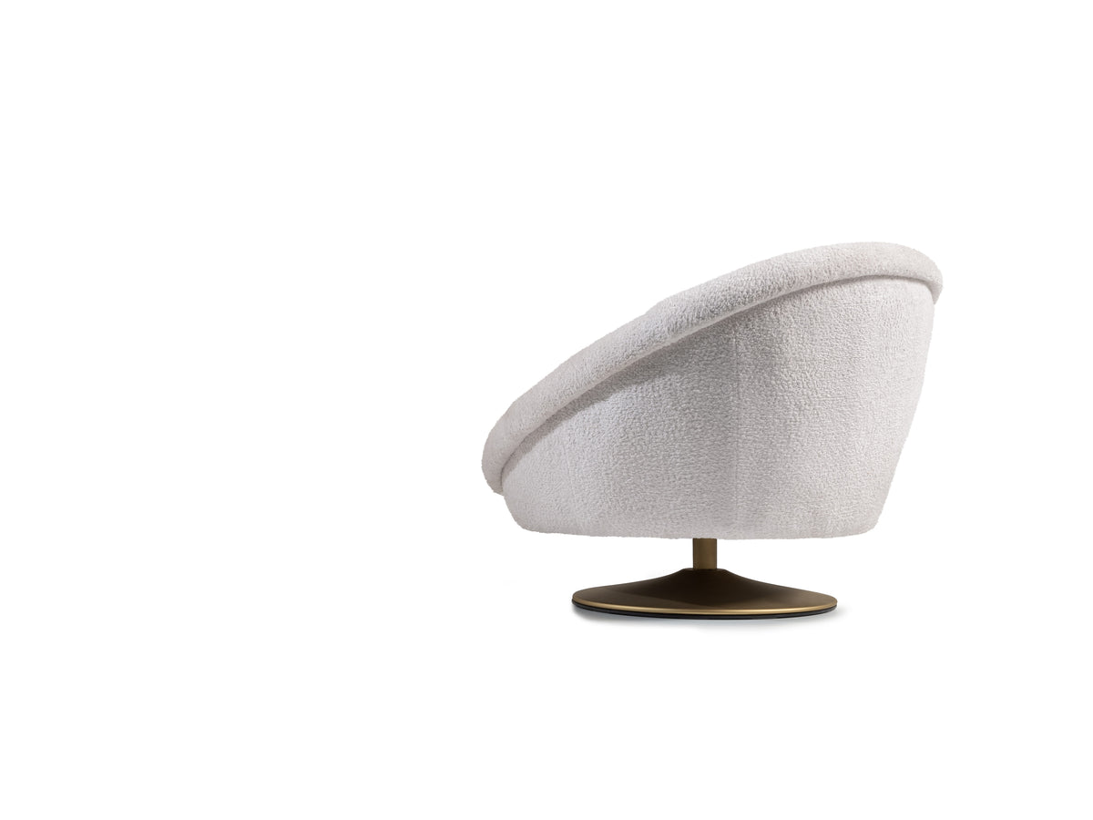 Back view of Marmo Armchair showcasing sleek walnut-finish legs