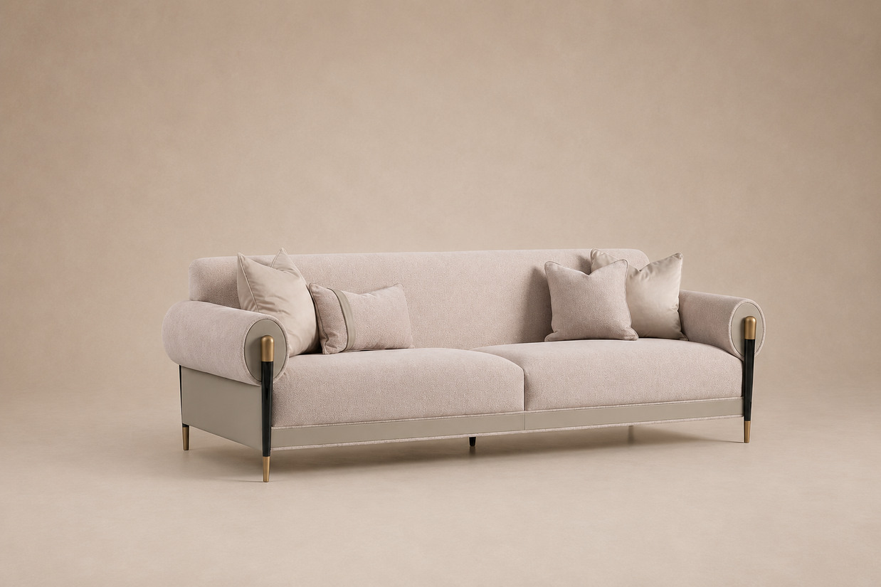 Casto 4 Seater Sofa Leather Detailed