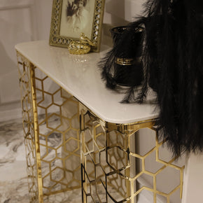Flamingo Luxury Dining Set : Cream - Sleek Console Table Top Area | Luxe Life Furniture