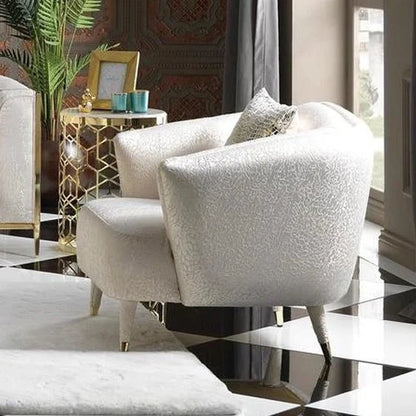 Flamingo cream armchair, part of the Flamingo Sofa Set, with comfortable cushions. Luxe Life Furniture.