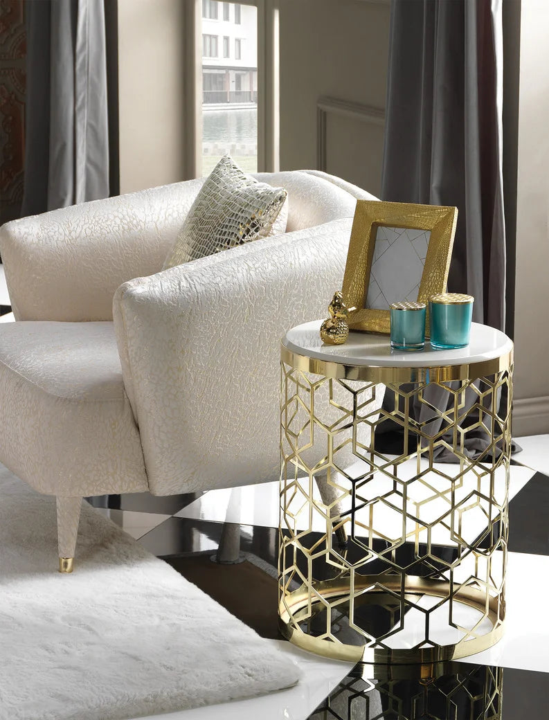 Flamingo cream side table, part of the Flamingo Sofa Set, with a Luxury design. Luxe Life Furniture.