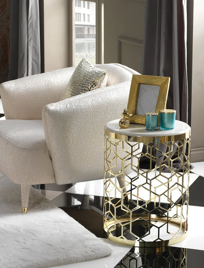 Flamingo cream side table, part of the Flamingo Sofa Set, with a Luxury design. Luxe Life Furniture.