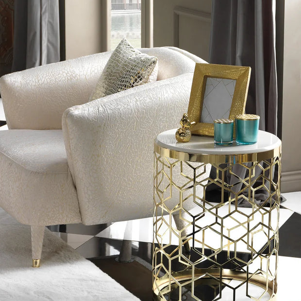 Flamingo cream side table, part of the Flamingo Sofa Set, with a Luxury design. Luxe Life Furniture.