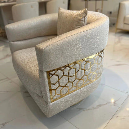 Flamingo cream swivel armchair, part of the Flamingo Sofa Set, with a modern design. Luxe Life Furniture.