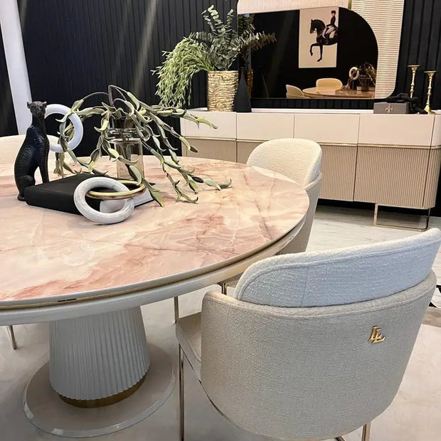 Oscar Round Dining Table -Marble Effect Top – Luxe Life Furniture