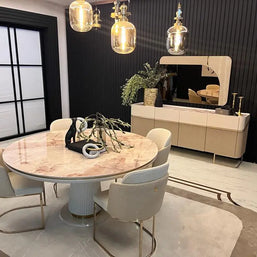 Oscar Round Dining Table -Marble Effect Top – Luxe Life Furniture