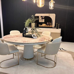 Oscar Round Dining Table -Marble Effect Top – Luxe Life Furniture