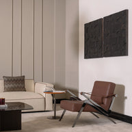 Moka Armchair with parcial view of the sofa right arm