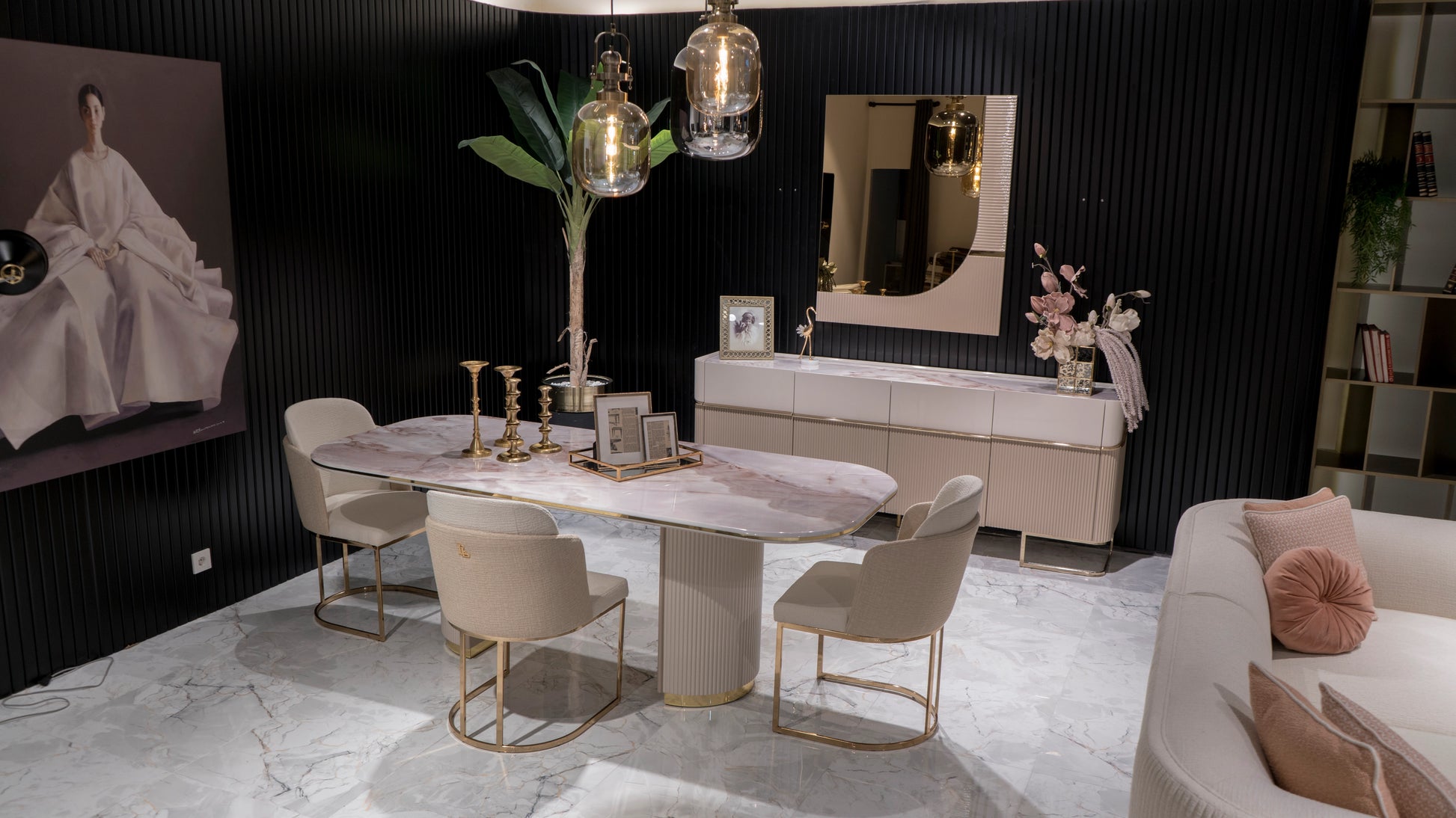 Luxurious Dining: Oscar Table Seats 6 Comfortably. Shop Luxe Life Furniture!