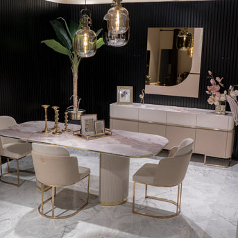 Luxurious Dining: Oscar Table Seats 6 Comfortably. Shop Luxe Life Furniture!