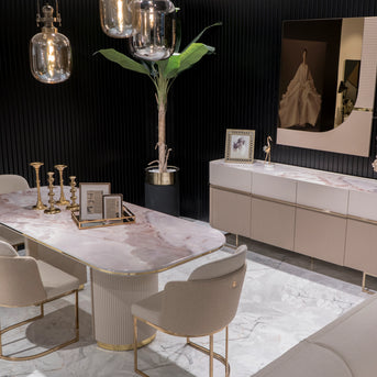 Luxurious Dining: Oscar Table Seats 6 Comfortably. Shop Luxe Life Furniture!