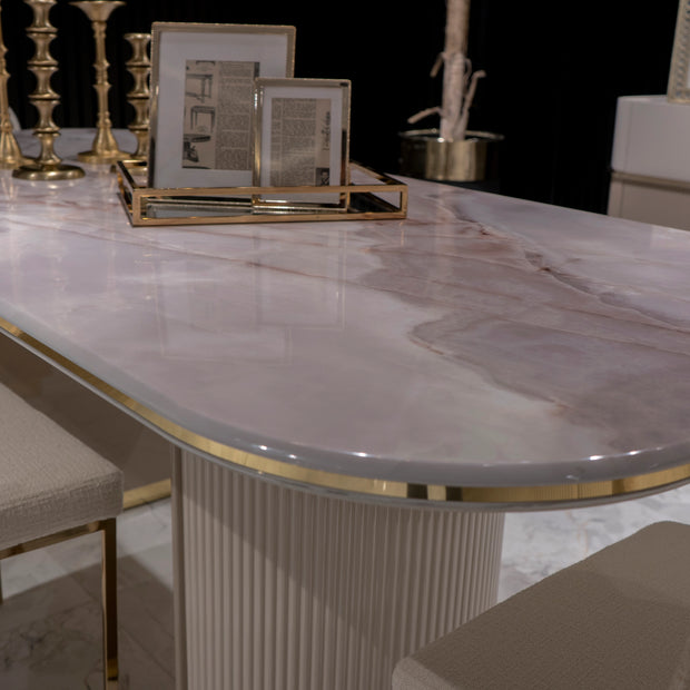 Luxurious Dining: Oscar Table Seats 6 Comfortably. Shop Luxe Life Furniture!