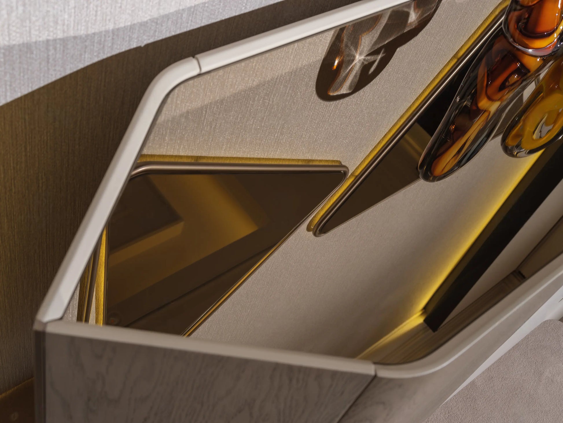 close-up for Ricamo sideboard showing the top glass surface